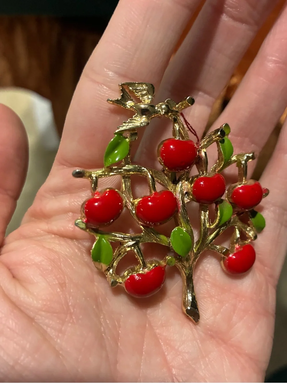 Vintage Apple Tree Enamel Brooch